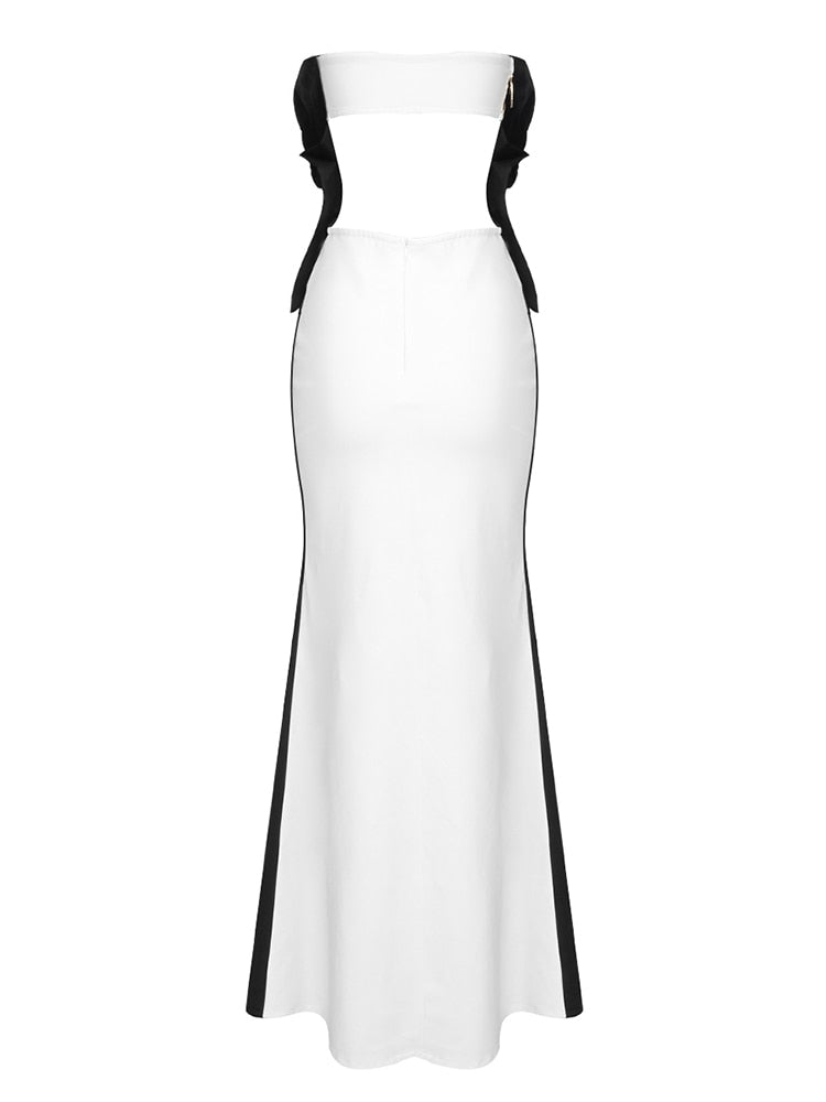 Bodycon Dress Refined Black White Strapless Skiny Long Dress