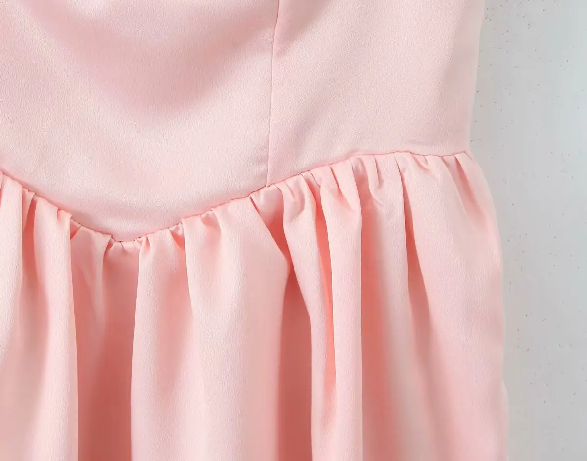 2025 Pleated Design Tie up Sleeveless Summer Dresses Women Solid Color Fitted Fit Mini Dress Simple Fashion Party Dress