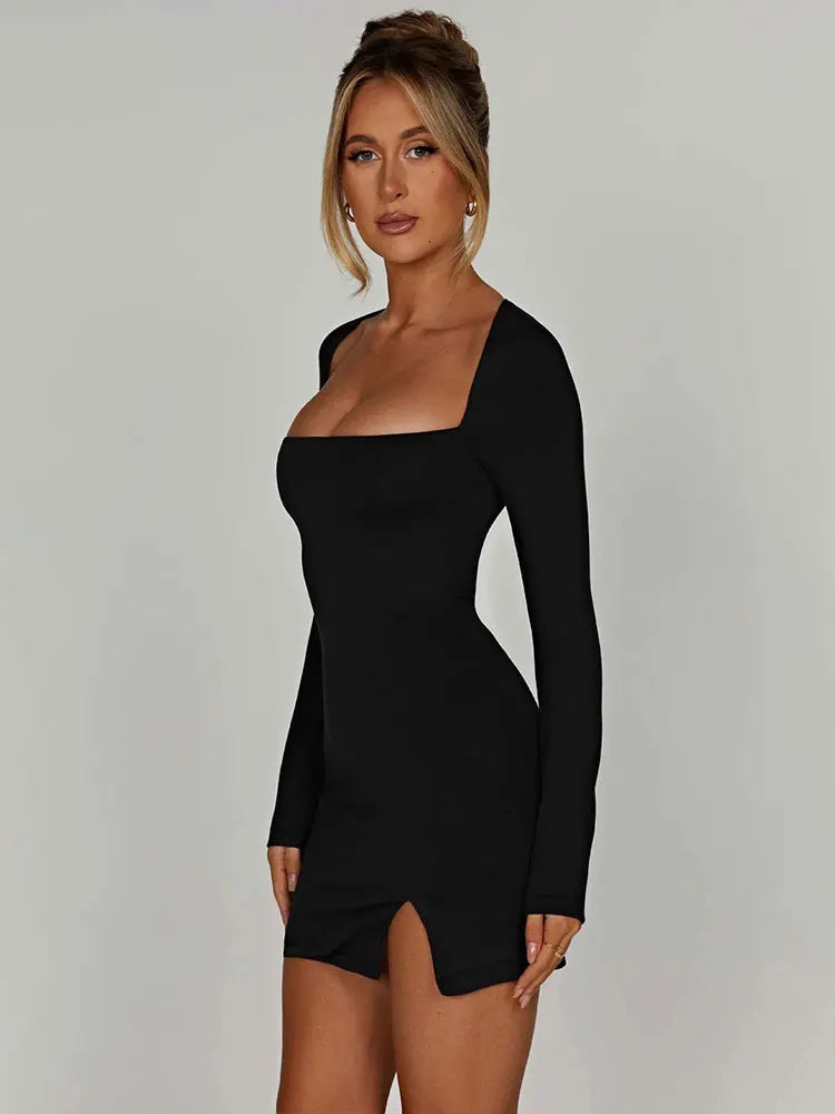 Up Lace Split Backless Long Sleeve Mini Dress