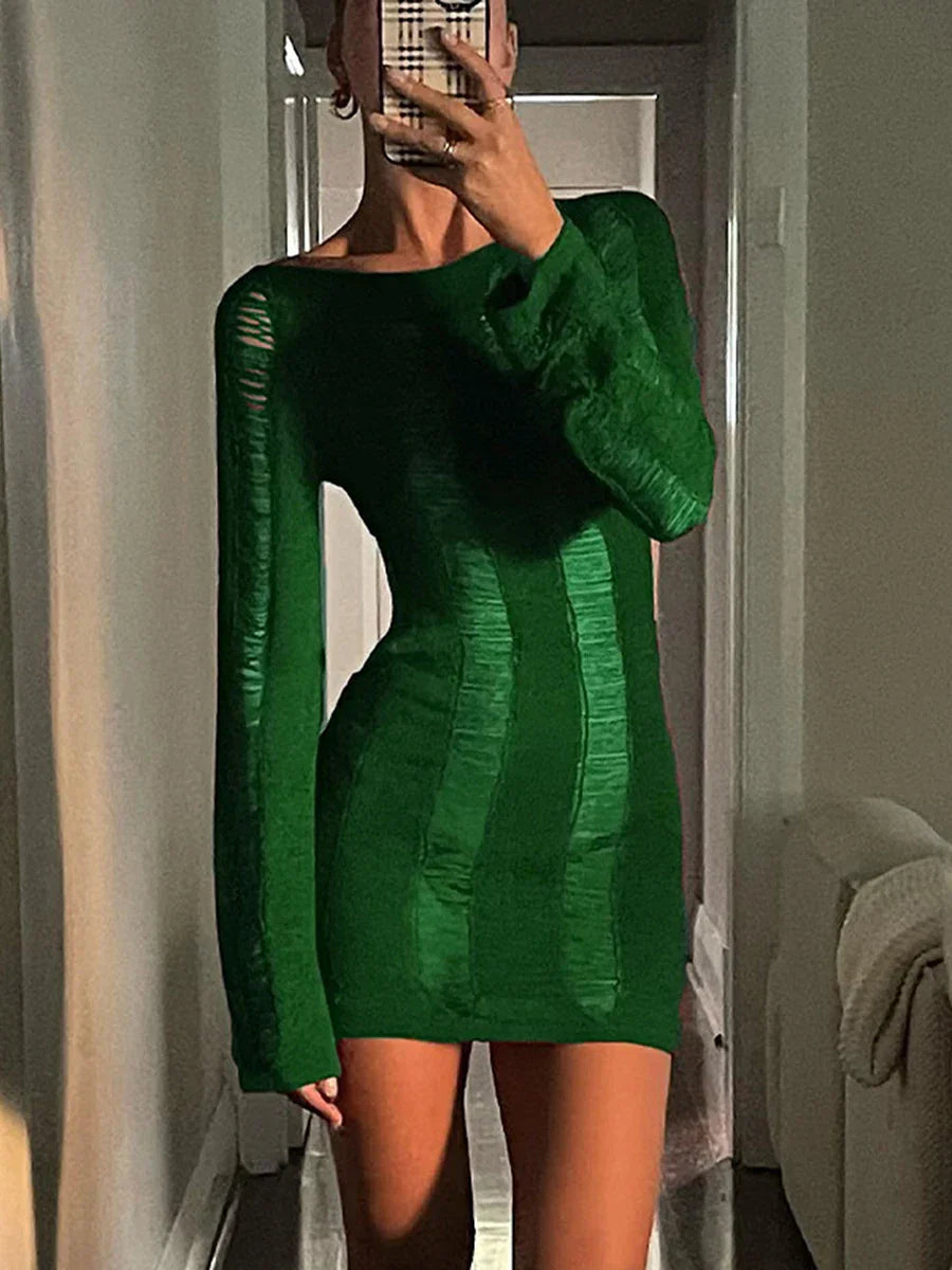 Knit Cutout Long Sleeve Wrap Mini Dress