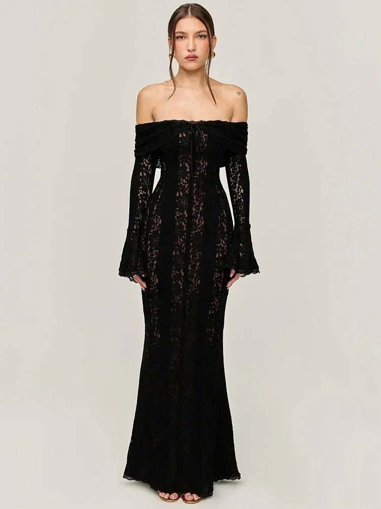 Winter Refined Maxi Wedding Guest Lace Dress