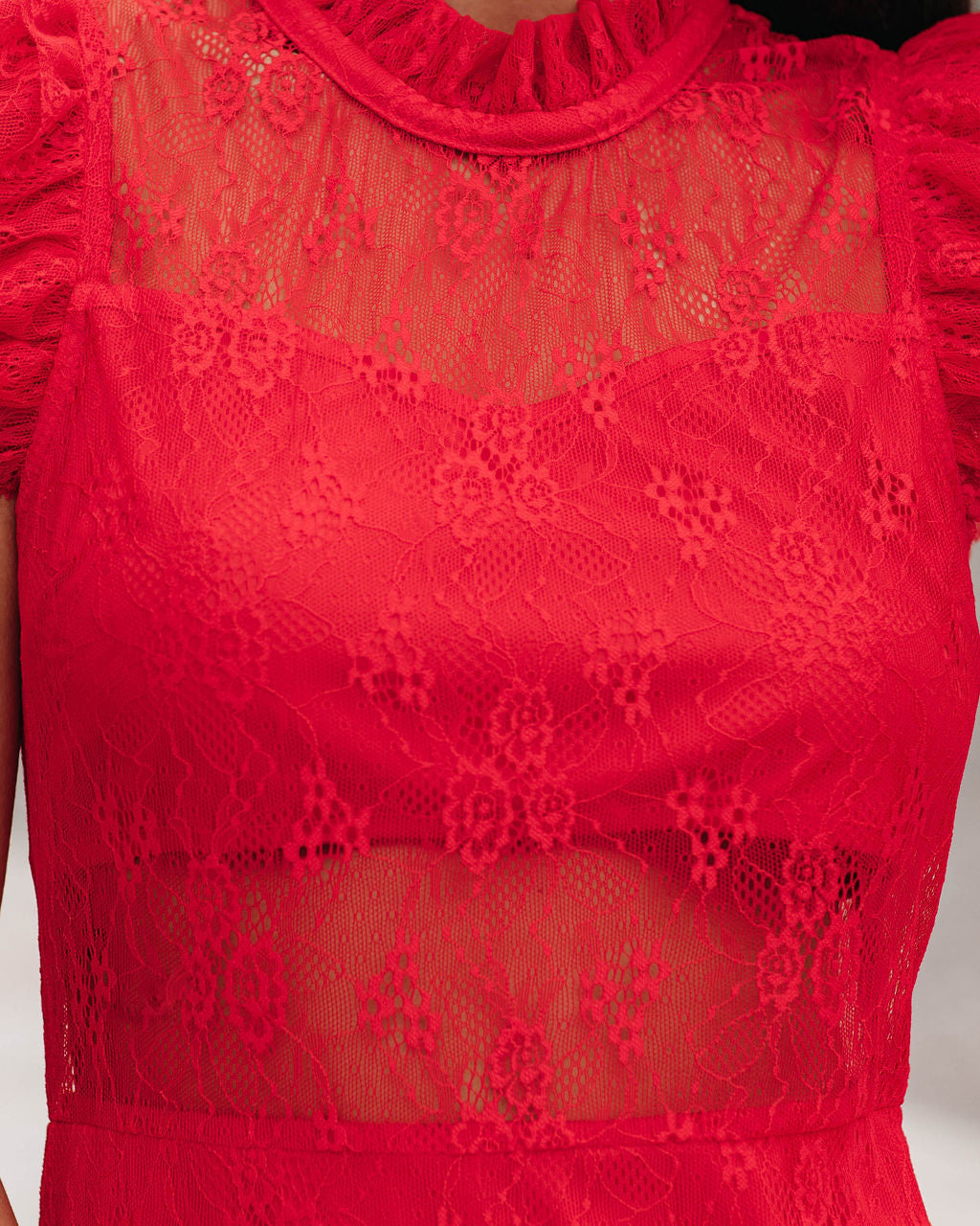 Sheer Saige Lace Midi Dress Red