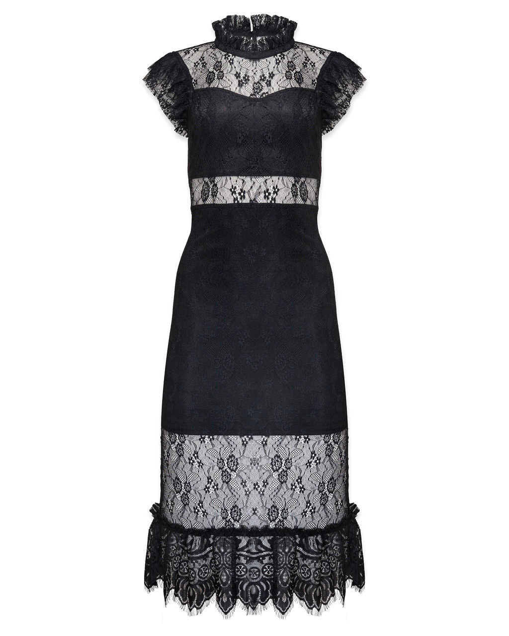 Saige PREORDER Sheer Lace Midi Dress Black
