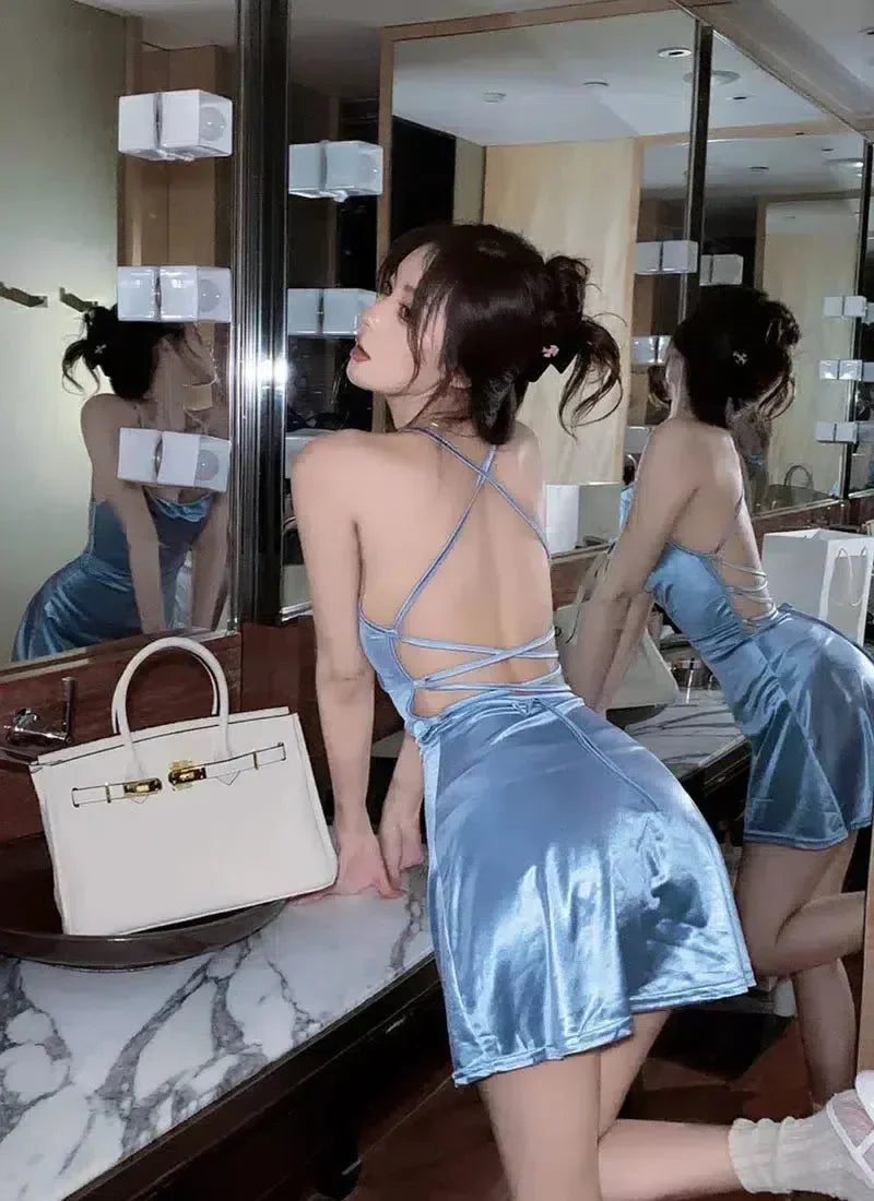 Backless Satin Mini Dress