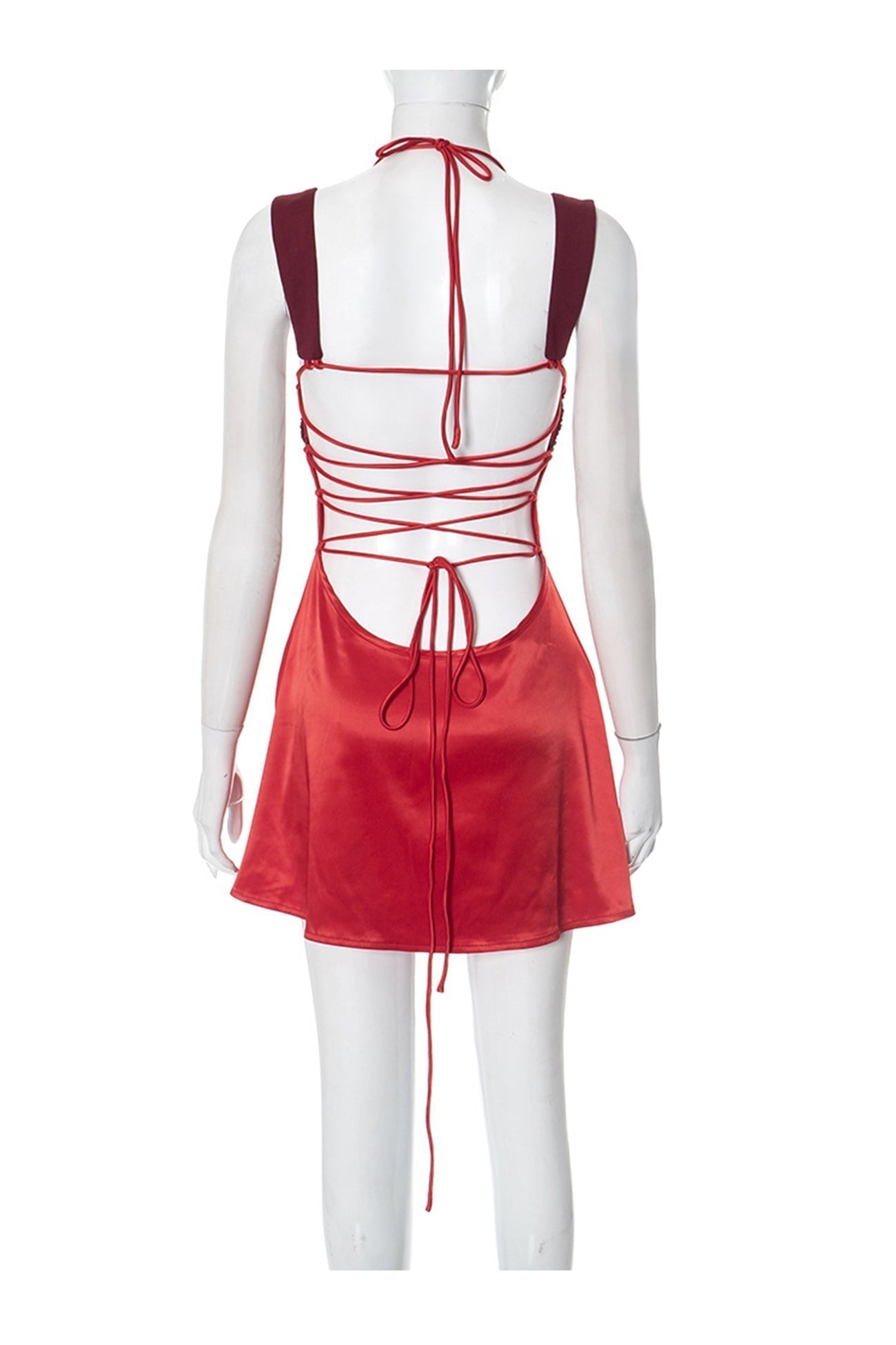 Contrast Satin Color Tie up Cami Dress