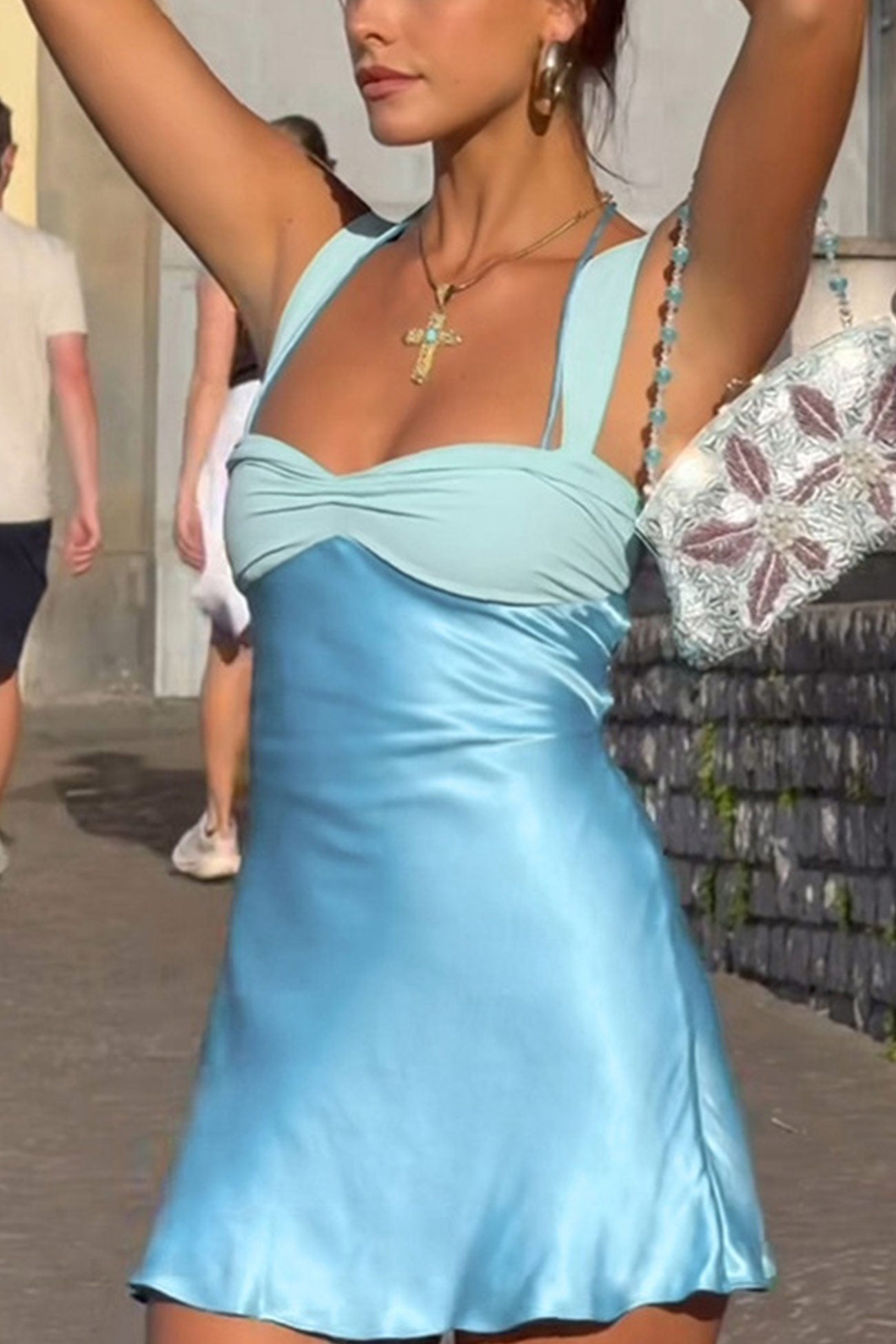 Contrast Satin Color Tie up Cami Dress