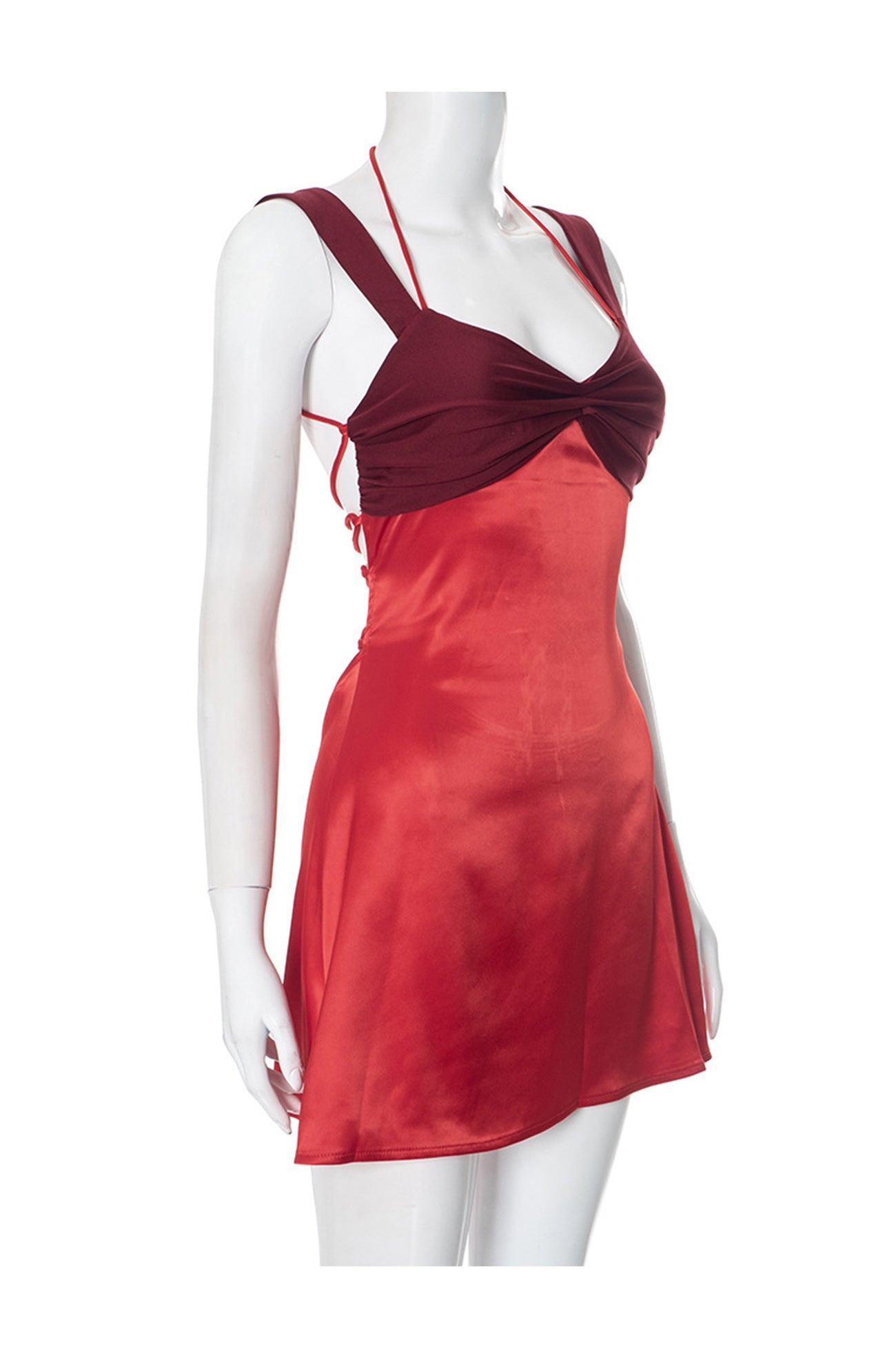 Contrast Satin Color Tie up Cami Dress