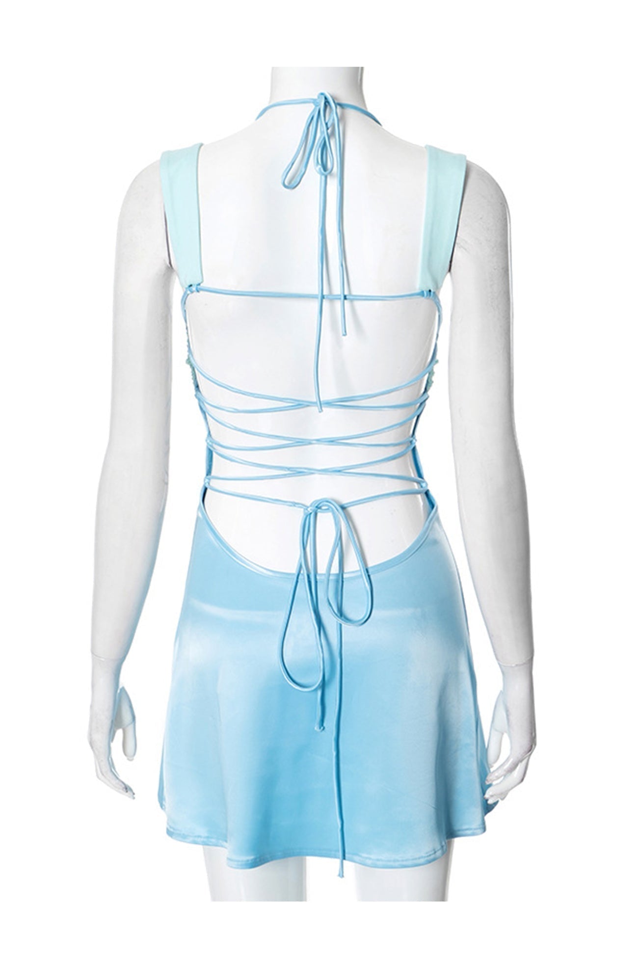 Contrast Satin Color Tie up Cami Dress