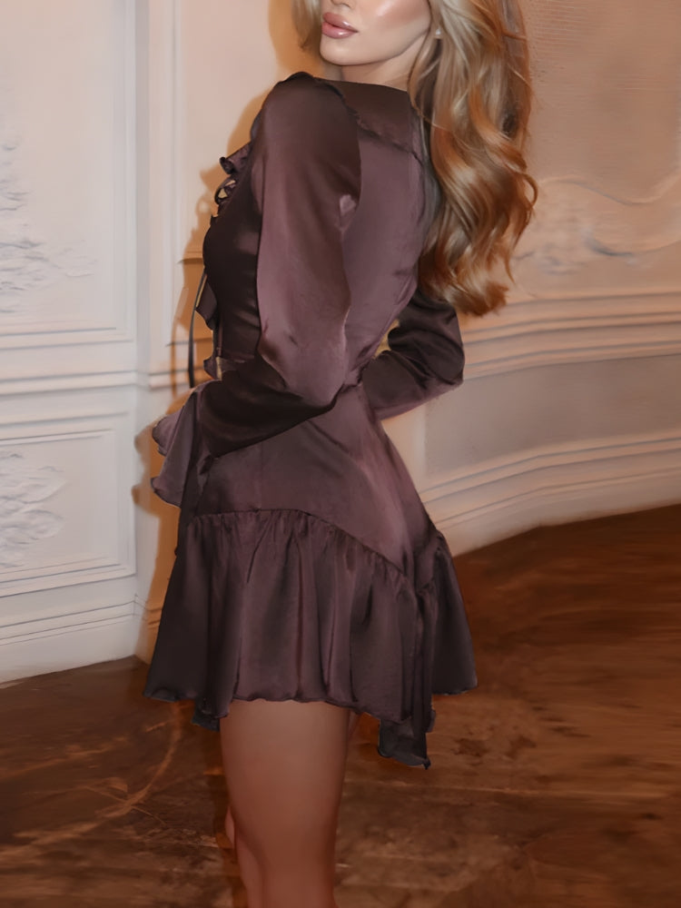 Ruffled Satin Mini Dress