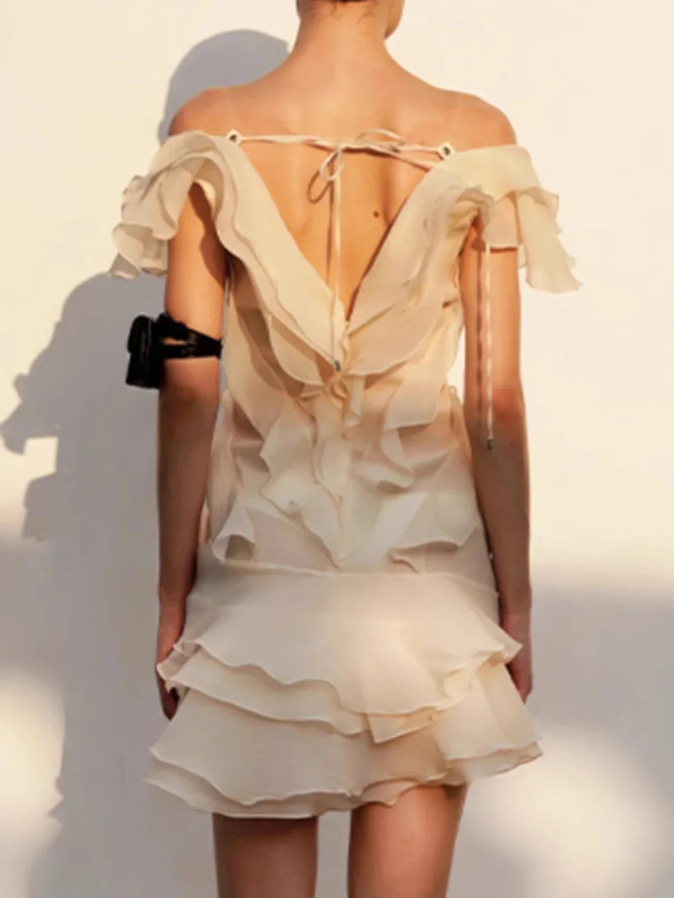 Backless Ruffle Mesh Prom Mini Dress
