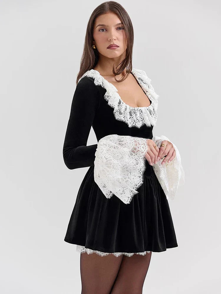 Frida Lace Flare Long Sleeve Attractive Mini Dress
