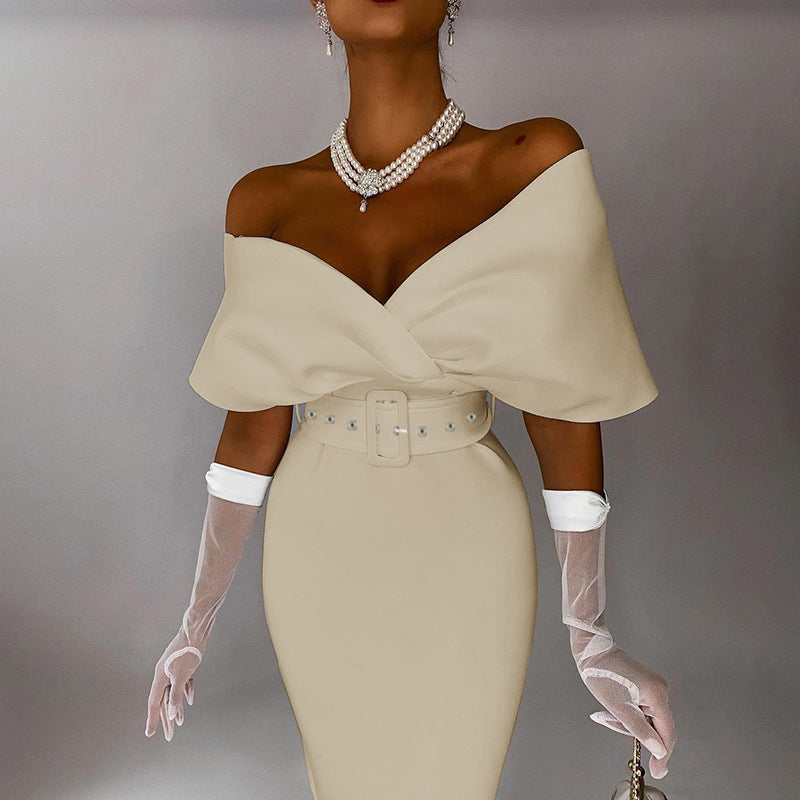 OffShoulder Graceful Party Ladies Vintage Evening Formal Midi Dress