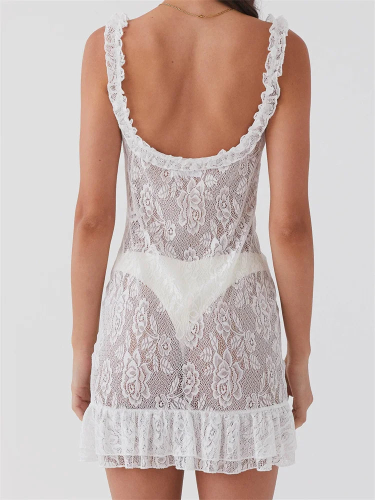 Backless Vneck Lace Slim Fit Mini Dresses