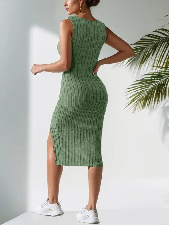 Sleeveless New Suspender Short Slit Skirt Square Neck Skirt Midi Dresses