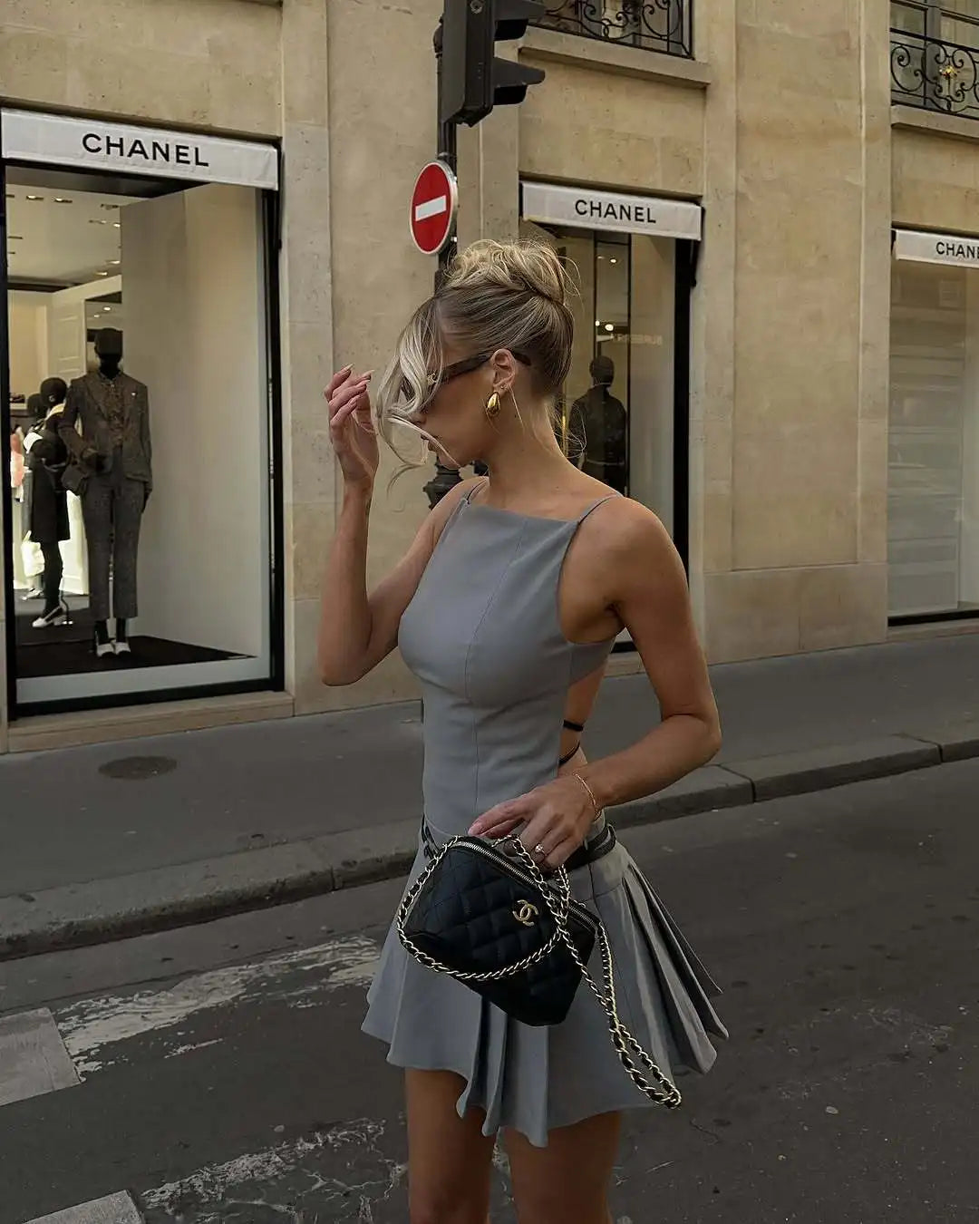 High Street Backless Bandage Pleated Dress Women Attractive Slit Sleeveless Bodycon Mini Dress 2025 Summer Party Dress Streetwear