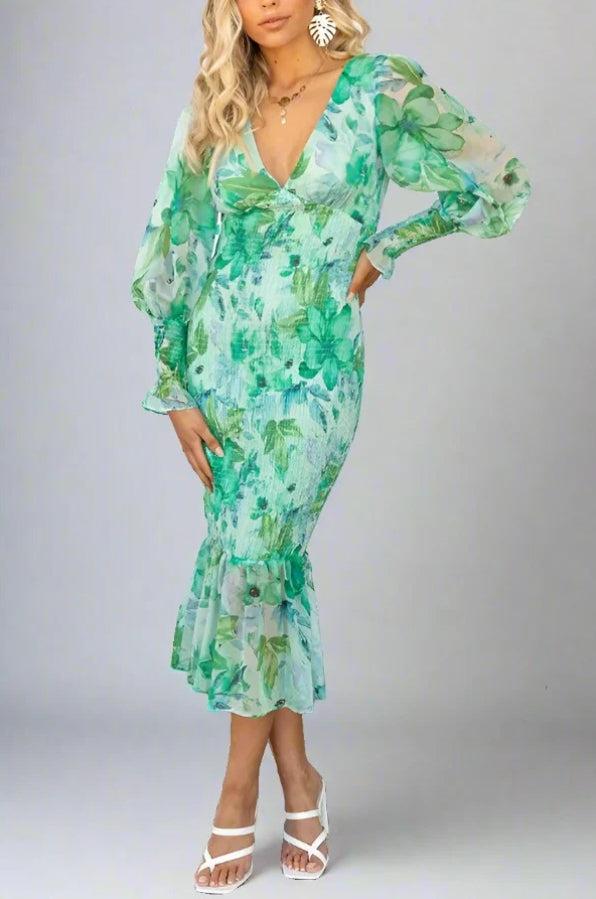 Aria Luxe Bloom Print Midi Dress Elevated Occasion Wear