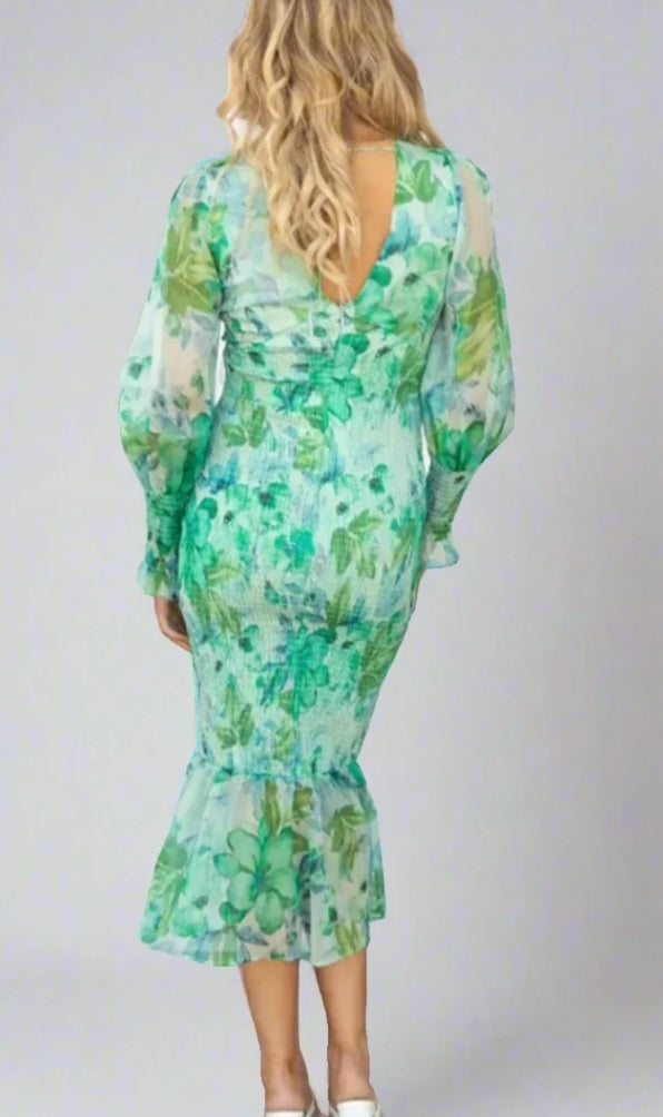 Aria Luxe Bloom Print Midi Dress Elevated Occasion Wear