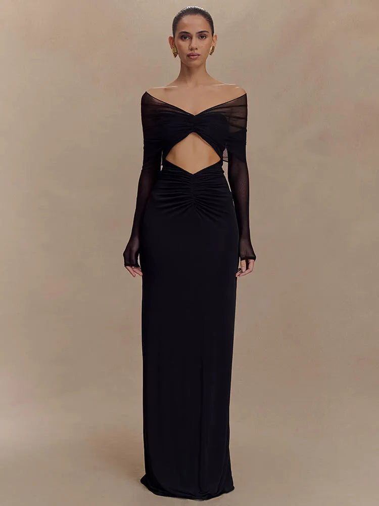 Hollow Edition Out Ruched Maxi Prom Dress