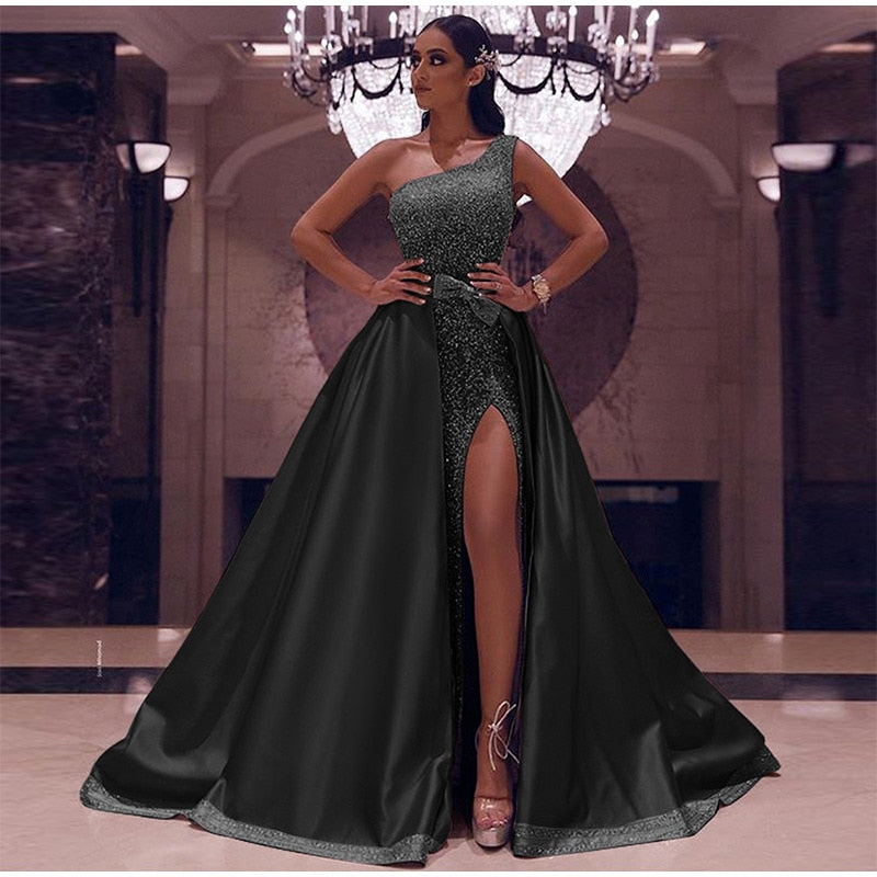 Kissnovaa - High Split Sequin Off Shoulder Sleeveless Maxi Dress