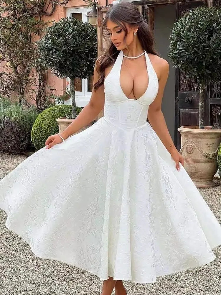 Bow Jacquard Strapless Backless Mini Dress