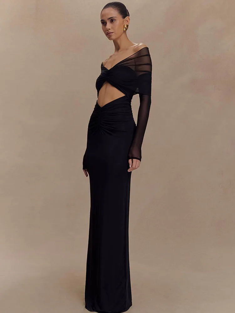 Hollow Edition Out Ruched Maxi Prom Dress