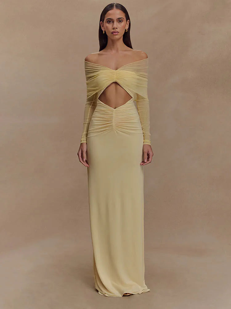 Hollow Edition Out Ruched Maxi Prom Dress