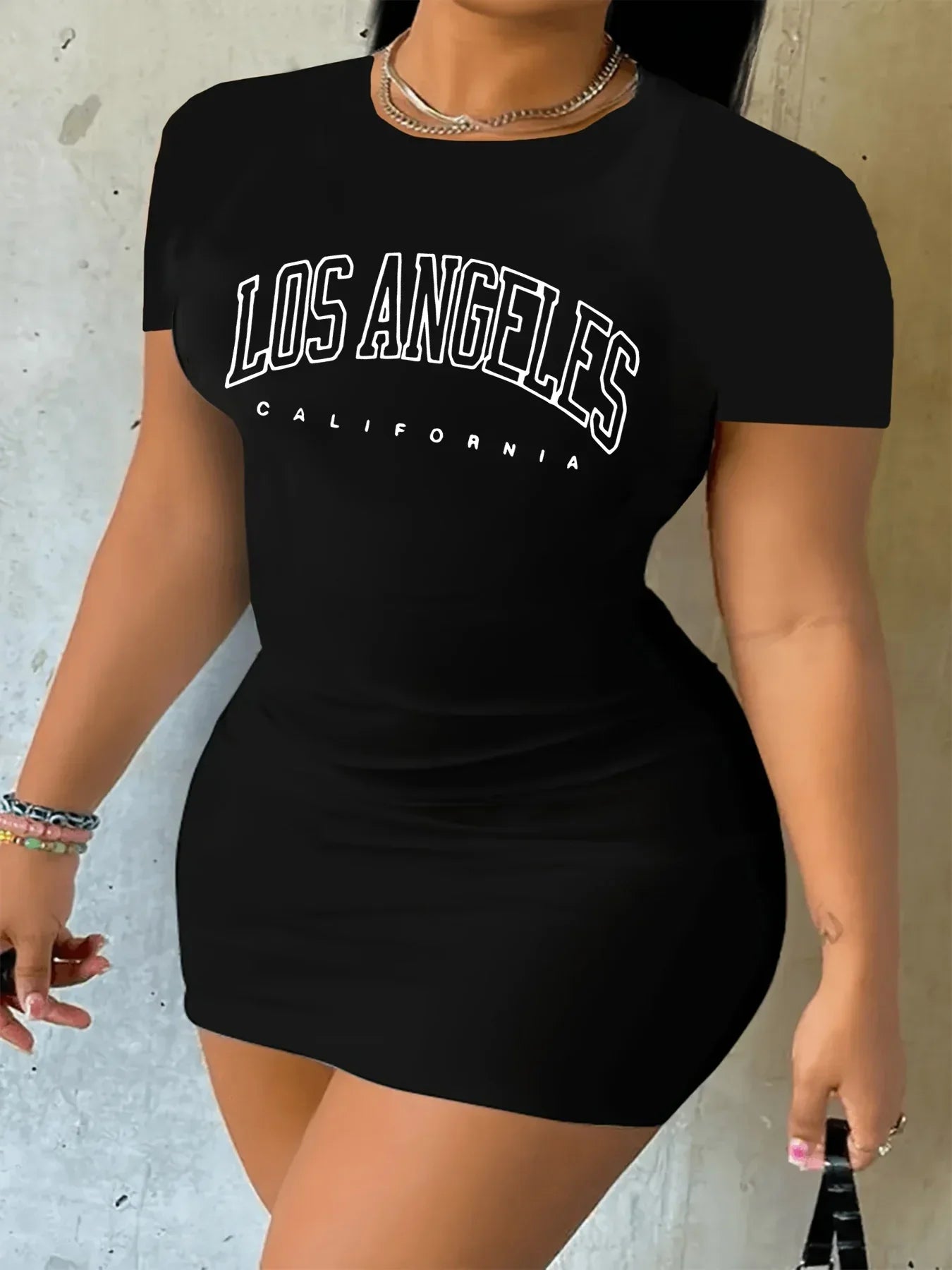 Print Letter Slim Fit Short Sleeve Mini Dress