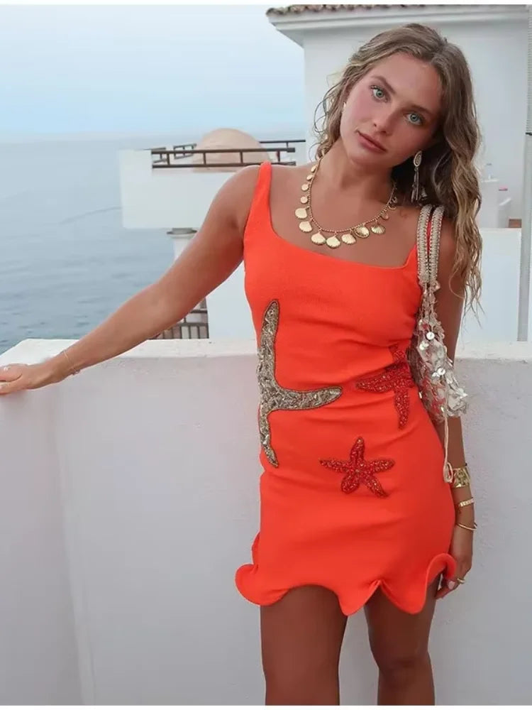 Sequin Starfish Slim Sling Mini Dress