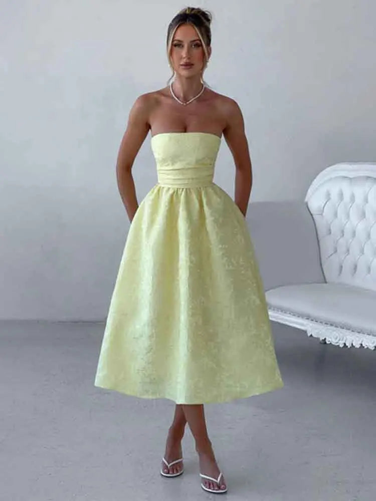 Bow Jacquard Strapless Backless Mini Dress