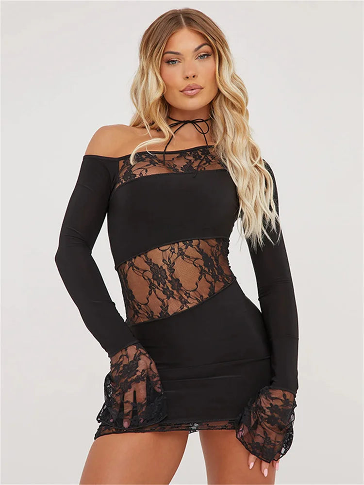 Incline Patchwork Sleeve Gothic Mini Dress