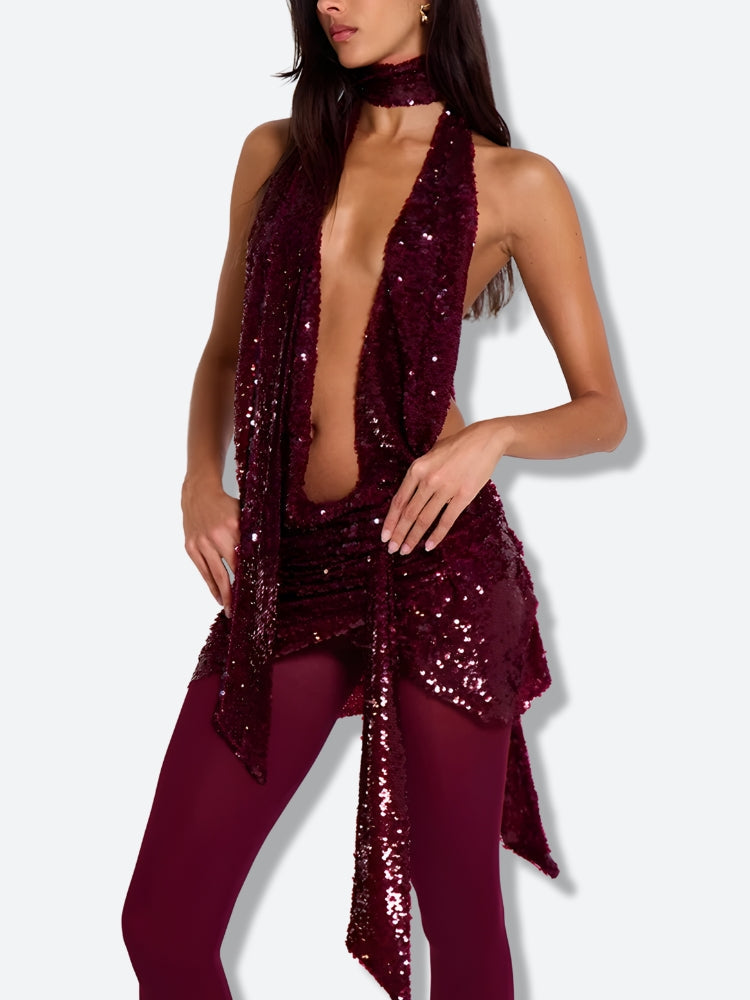 Backless Sequined Mini Dress