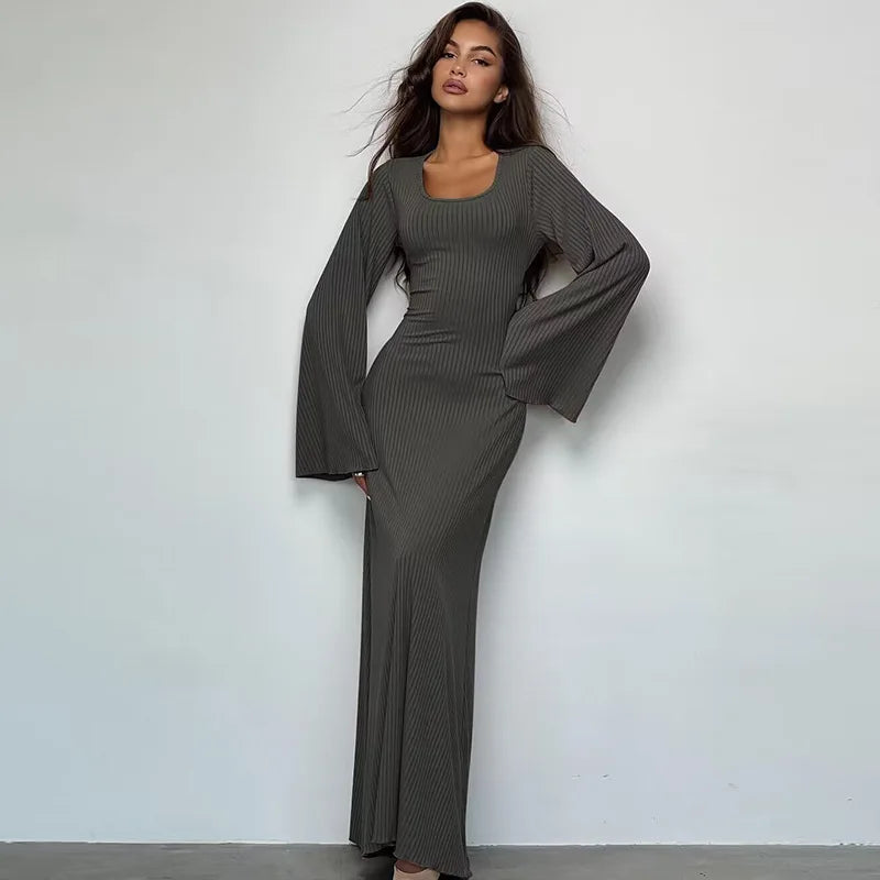 2024 Graceful Bodycon Flare Sleeve Maxi Dress