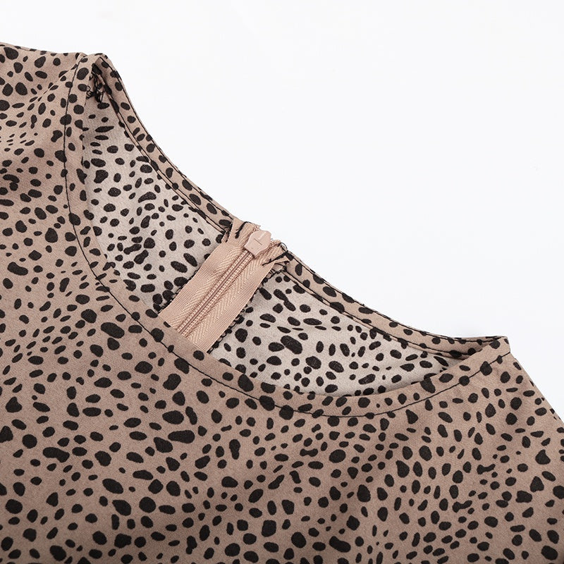 Attractive Irregular Hem Mini Bodycon Dress Long Sleeve O neck Spring Autumn Dress Leopard Short Dress