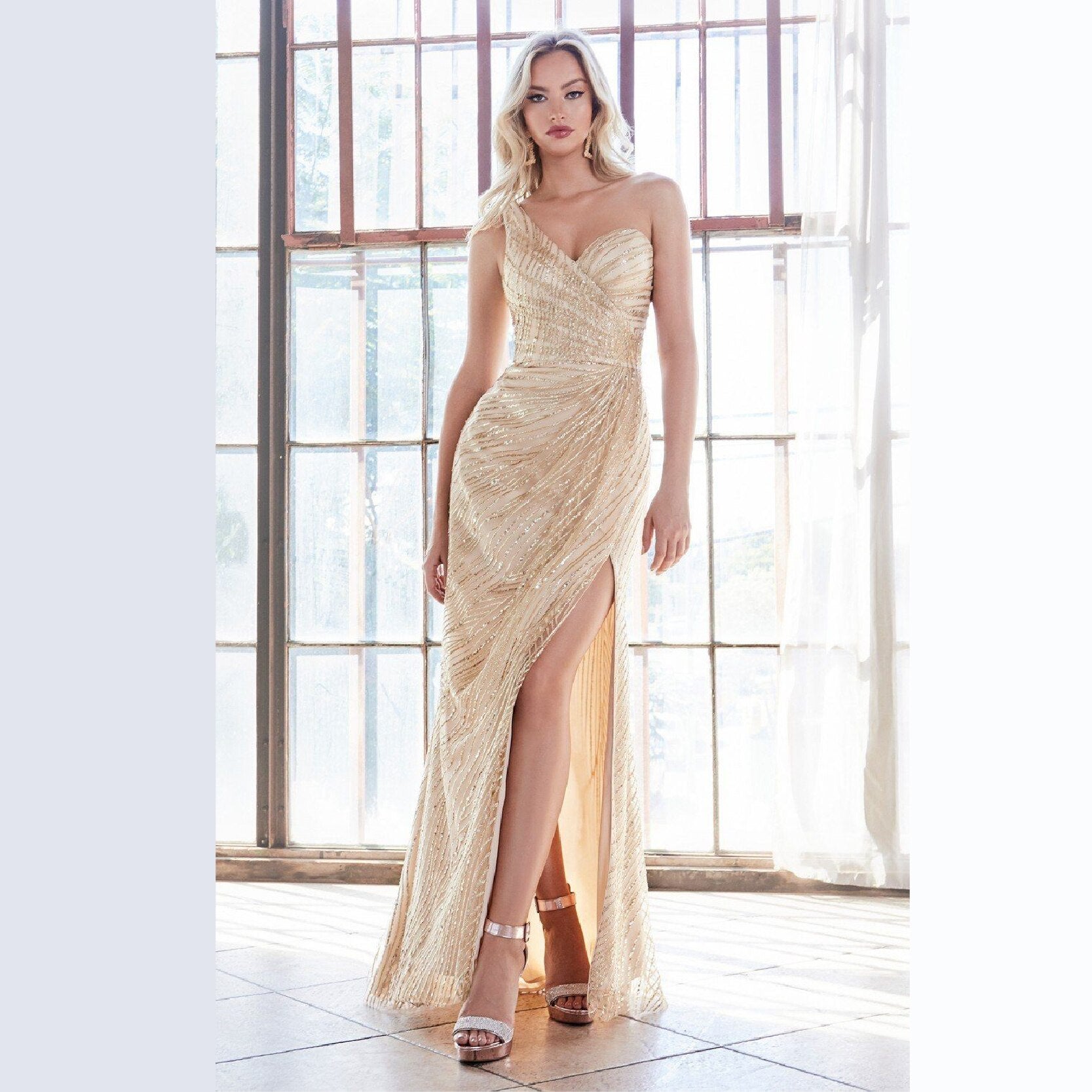 Kissnovaa - Sexy Slim One Shoulder Tube Top Sequins Shinning Long Dress