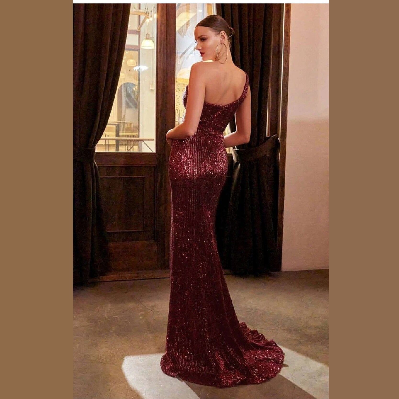 Kissnovaa - Sexy Slim One Shoulder Tube Top Sequins Shinning Long Dress