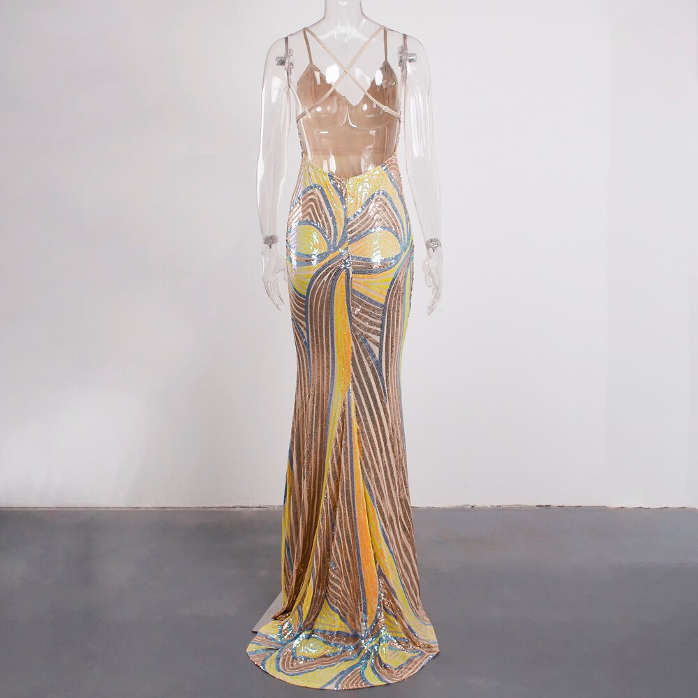 Kissnovaa - Sexy Slip Long Golden Prom Dress