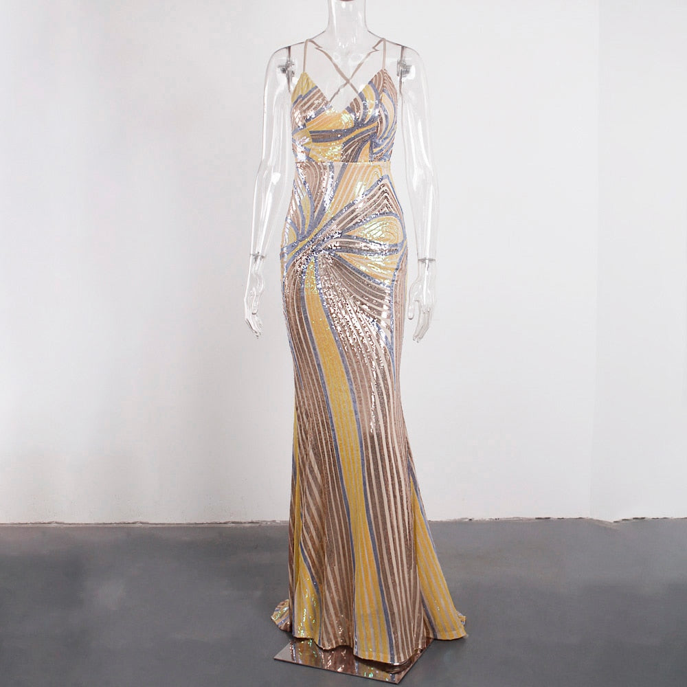 Kissnovaa - Sexy Slip Long Golden Prom Dress