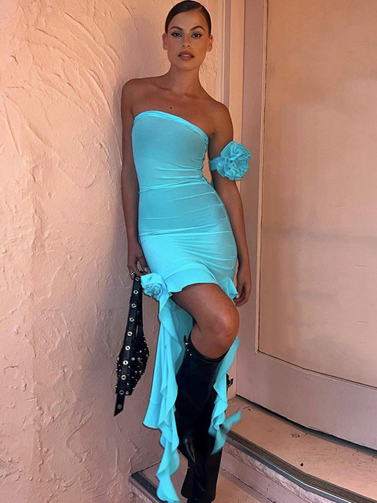 Backless Strapless Corset Midi Dress