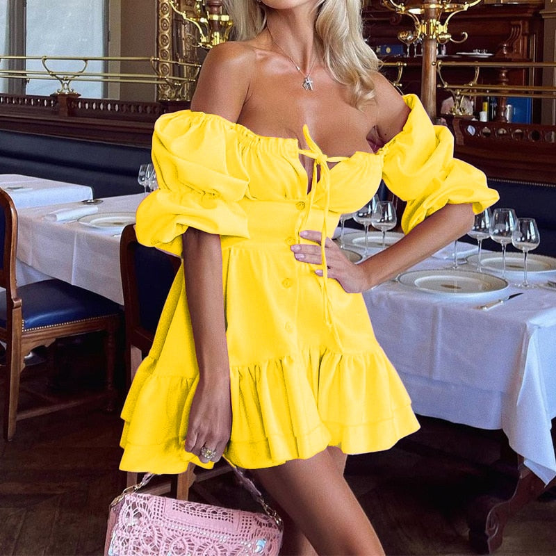 Top Tube Backless Puff Sleeves Nightclub Mini Dress