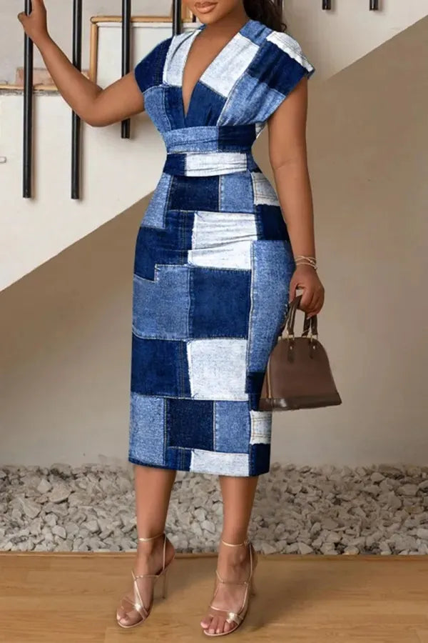 V Neck Sleeveless Wrap Dress Refined Plaid Midi Dress