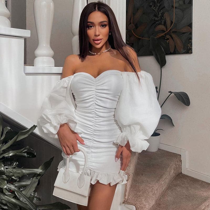 Tube Word Top Ruffle Lace Bag Hip Dress