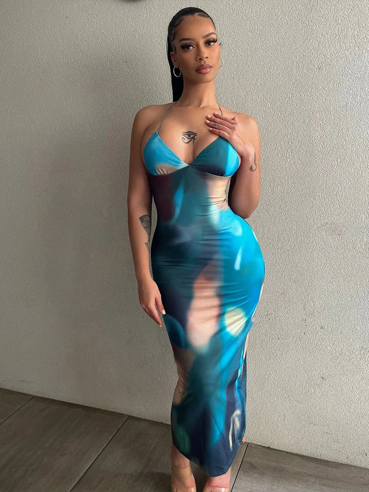 Dye Tie Backless Cross Midi Dress