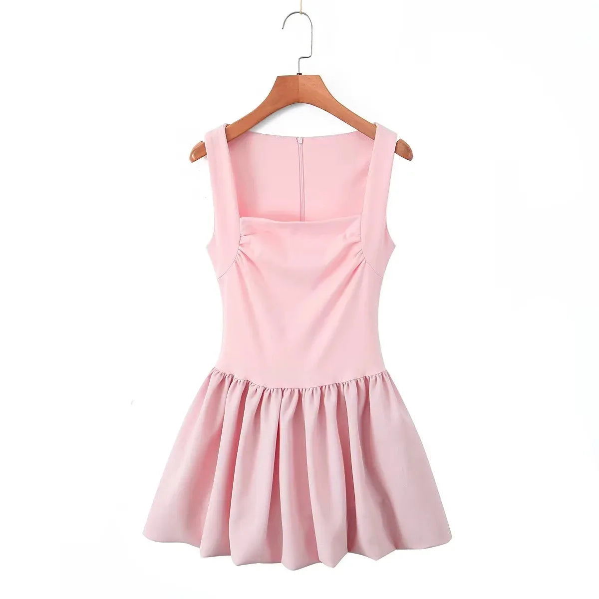 Spring Pink Sweet Mini Dress Women Square Collar Sleeveless Short A line Vestidos Sophisticated Fashion Casual Female Dresses 2025