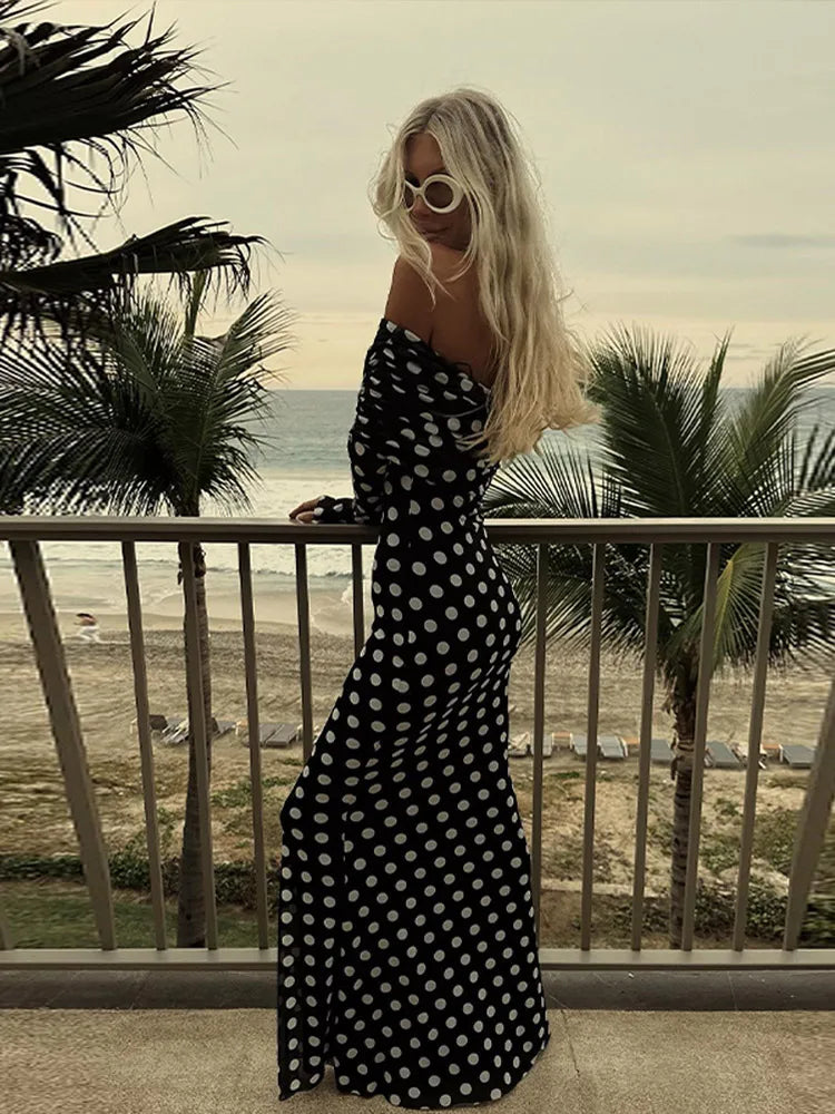 Bella Glamorous Polka Dot Off Shoulder Dress