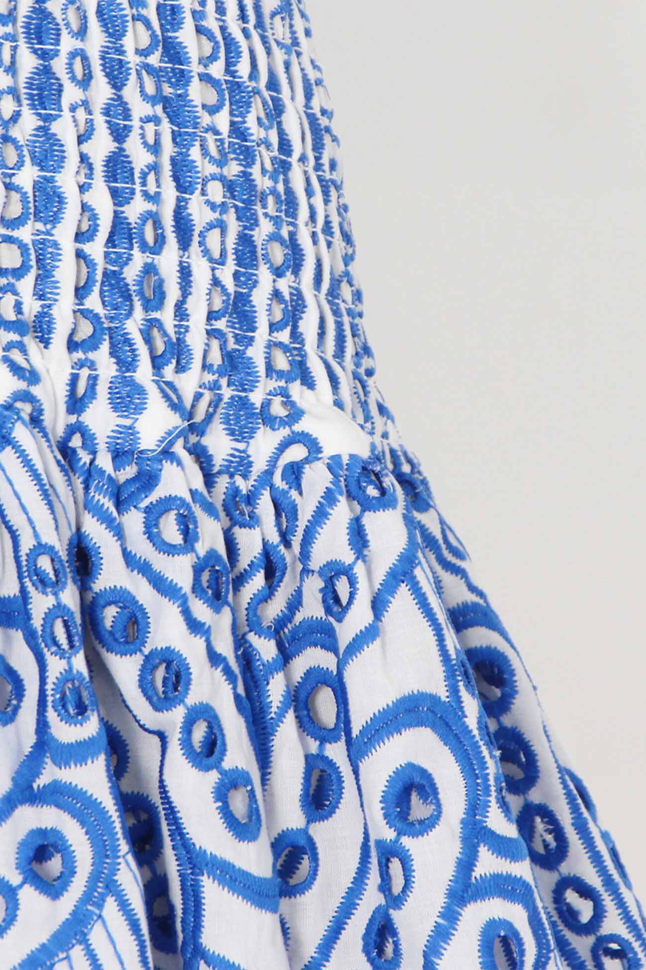 Off-The-Shoulder Shirred Embroidery Tiered Dress