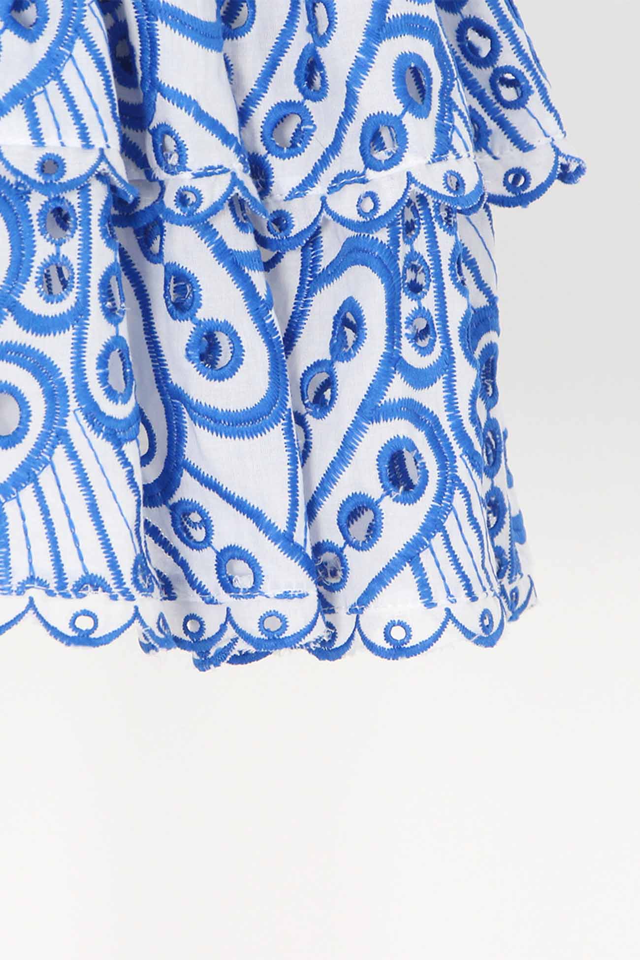 Off-The-Shoulder Shirred Embroidery Tiered Dress