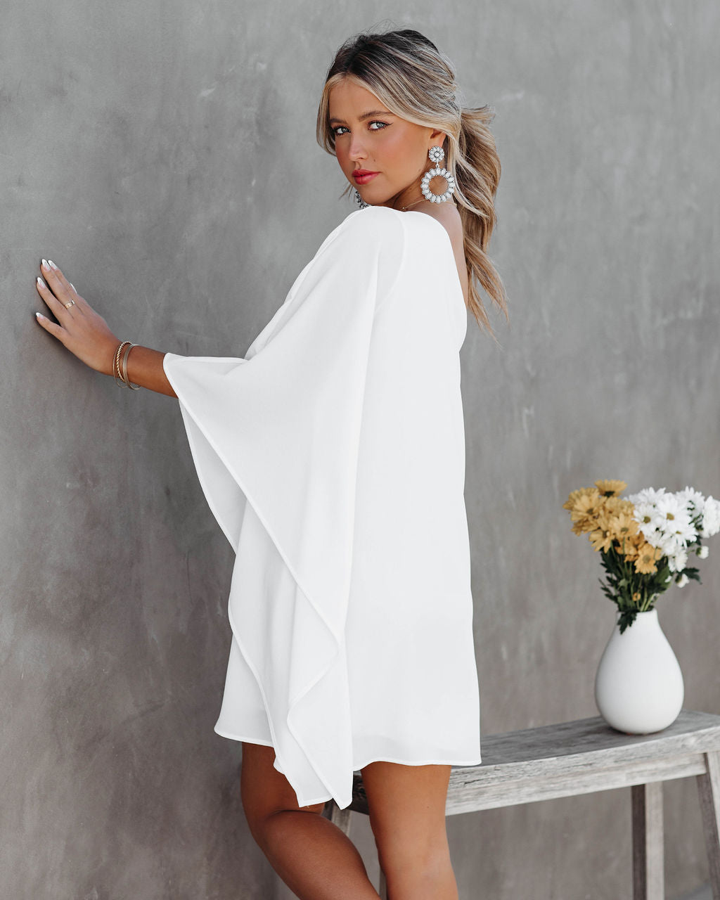 To Side Side One Shoulder Statement Dress White