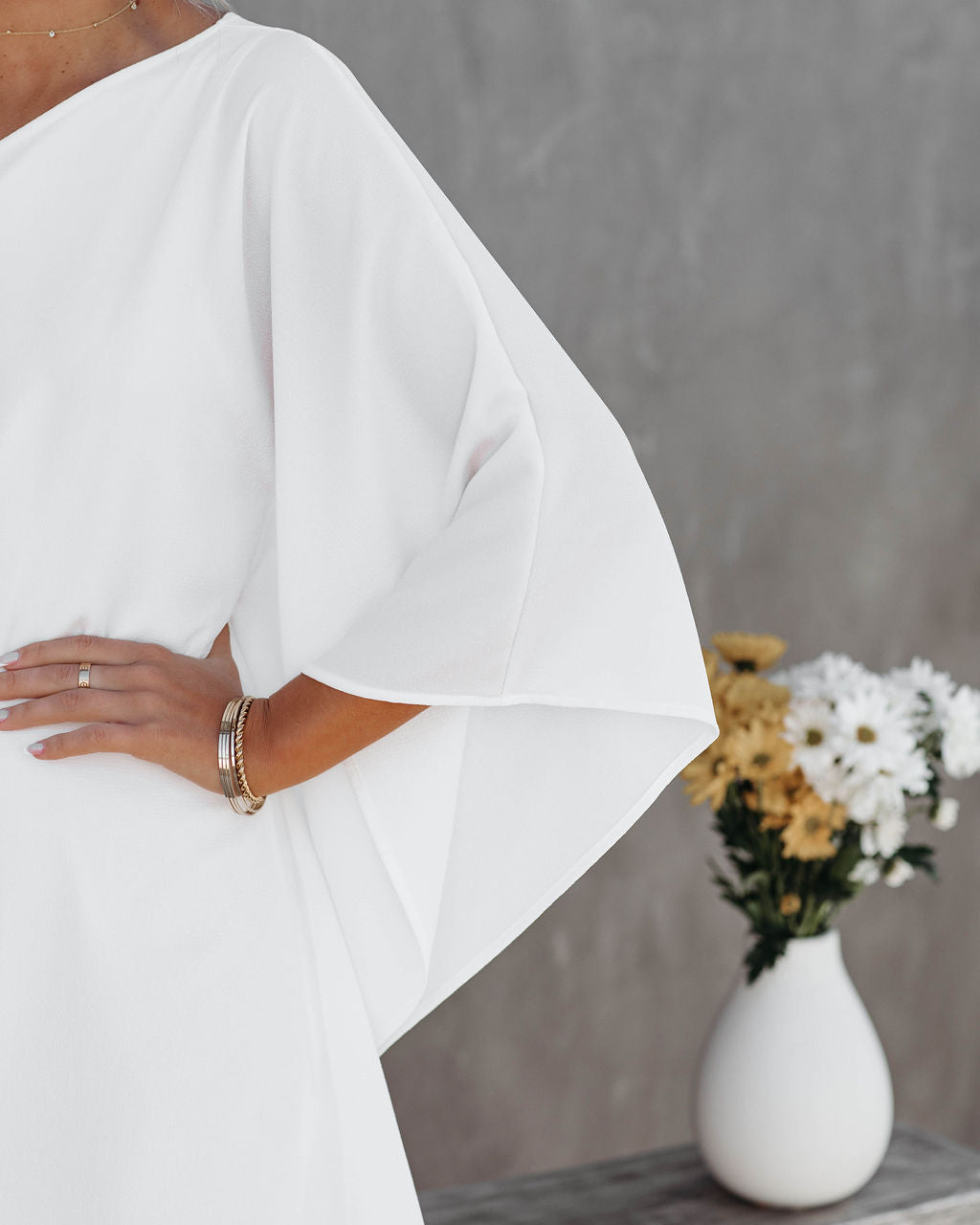 To Side Side One Shoulder Statement Dress White