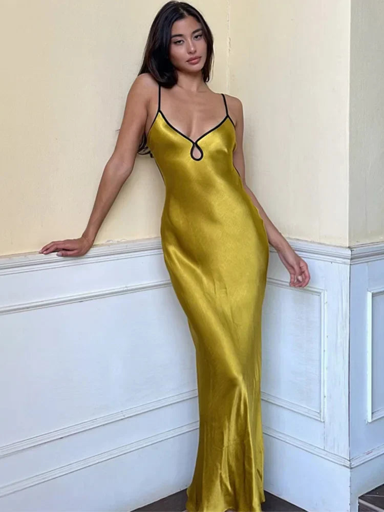 Backless Sleeveless Patchwork Lace Up Cut Out Maxi Prom Midi Dresses