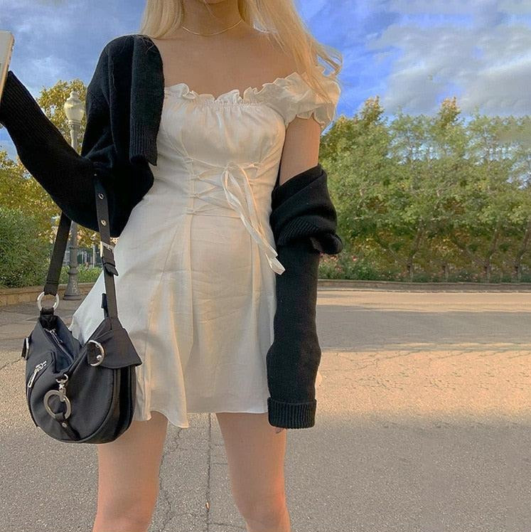 Comfortable Girl Lace Up Mini Dress